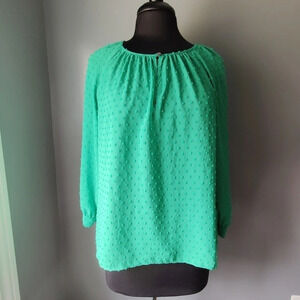 J. Crew Green Sheer Keyhole Blouse